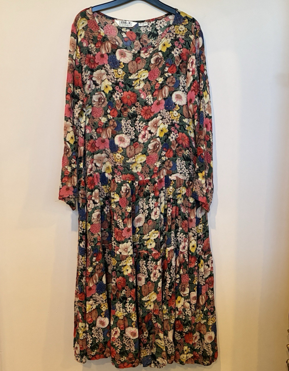 Vintage Bila Of California Drop Waist Ruffle Hem Floral Dress Size M